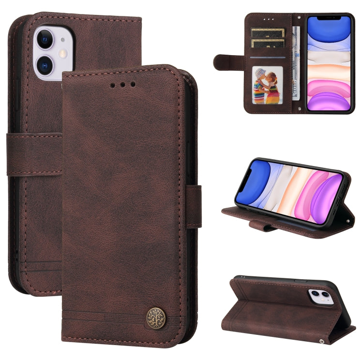 For iPhone 12 mini Skin Feel Life Tree Metal Button Horizontal Flip Leather Case with Holder & Card Slot & Wallet & Photo Frame & Strap