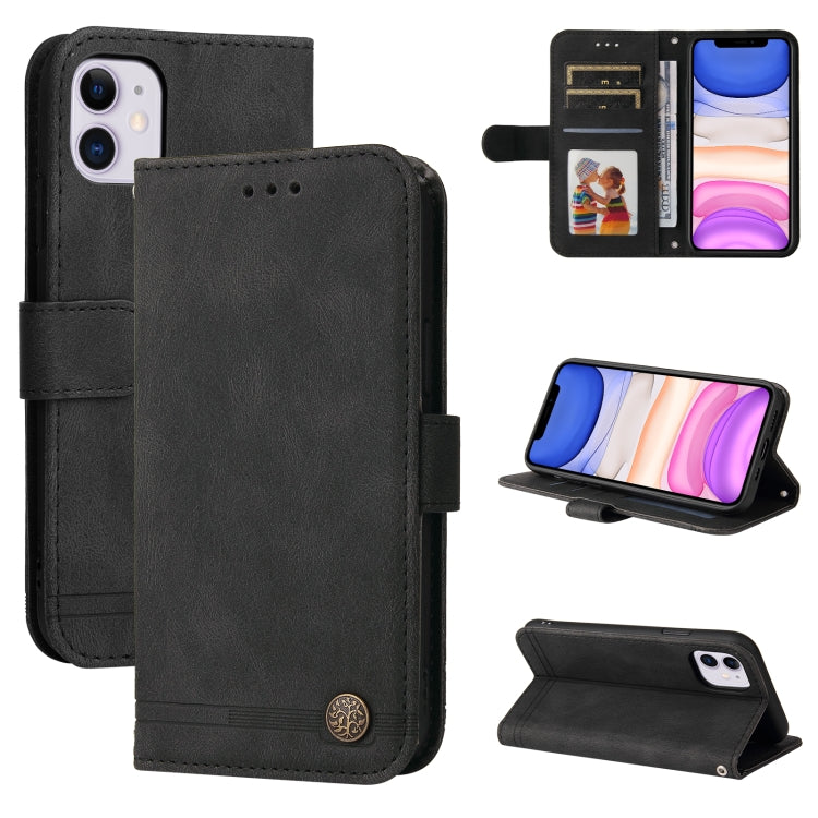 For iPhone 12 mini Skin Feel Life Tree Metal Button Horizontal Flip Leather Case with Holder & Card Slot & Wallet & Photo Frame & Strap