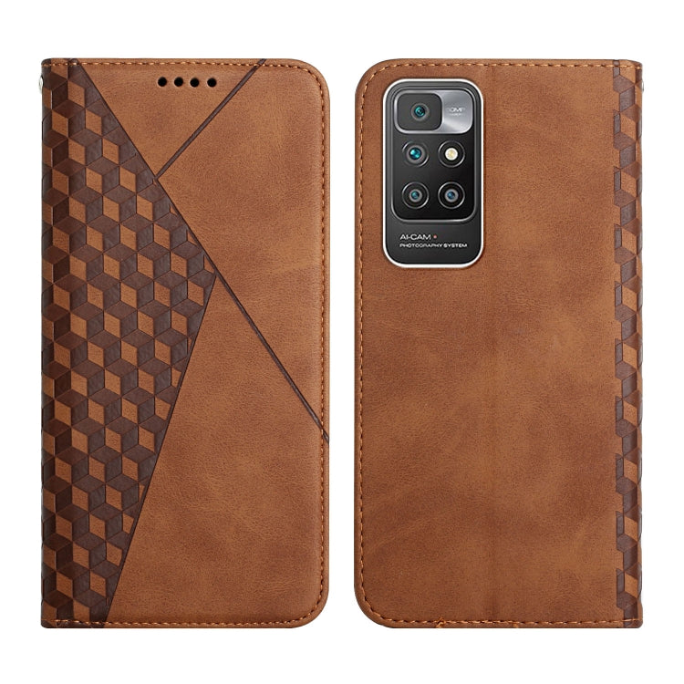 For Xiaomi Redmi 10 Diamond Pattern Splicing Skin Feel Magnetic Horizontal Flip Leather Case with Card Slots & Holder & Wallet