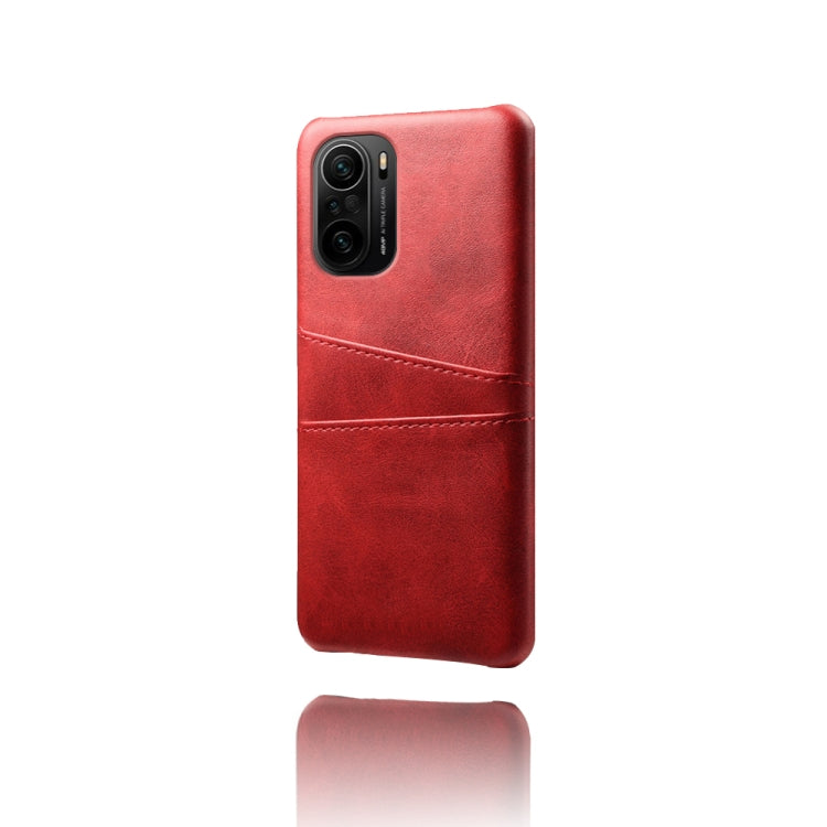 For Xiaomi Redmi K40 Calf Texture PC + PU Leather Back Cover Shockproof Case with Dual Card Slots