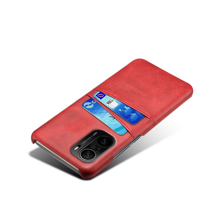 For Xiaomi Redmi K40 Calf Texture PC + PU Leather Back Cover Shockproof Case with Dual Card Slots