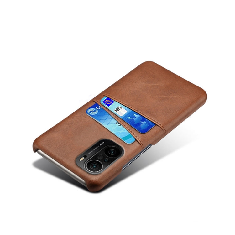 For Xiaomi Redmi K40 Calf Texture PC + PU Leather Back Cover Shockproof Case with Dual Card Slots