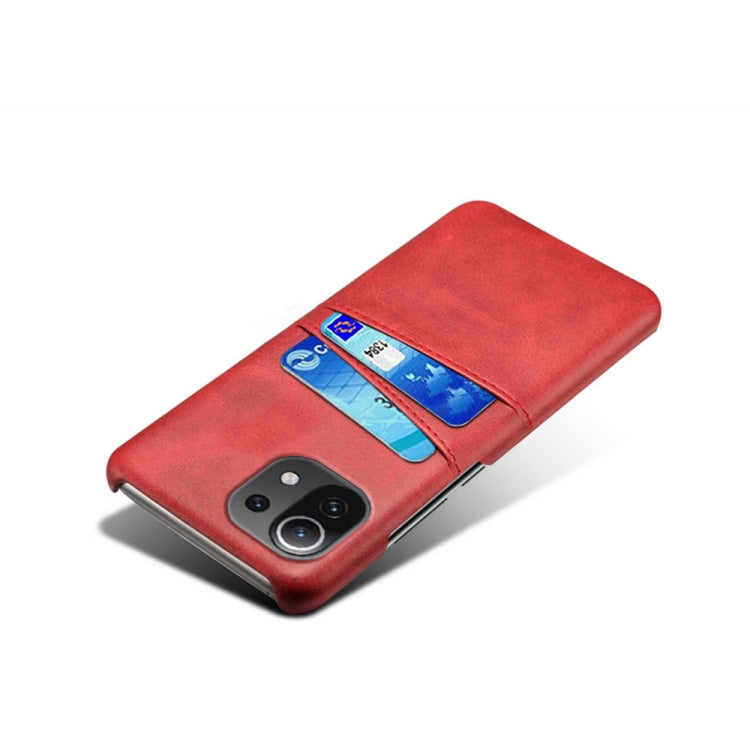 For Xiaomi Mi 11 Lite 5G Calf Texture PC + PU Leather Back Cover Shockproof Case with Dual Card Slots