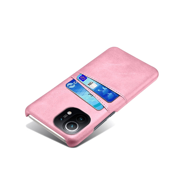 For Xiaomi Mi 11 Calf Texture PC + PU Leather Back Cover Shockproof Case with Dual Card Slots