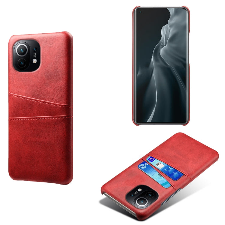 For Xiaomi Mi 11 Calf Texture PC + PU Leather Back Cover Shockproof Case with Dual Card Slots