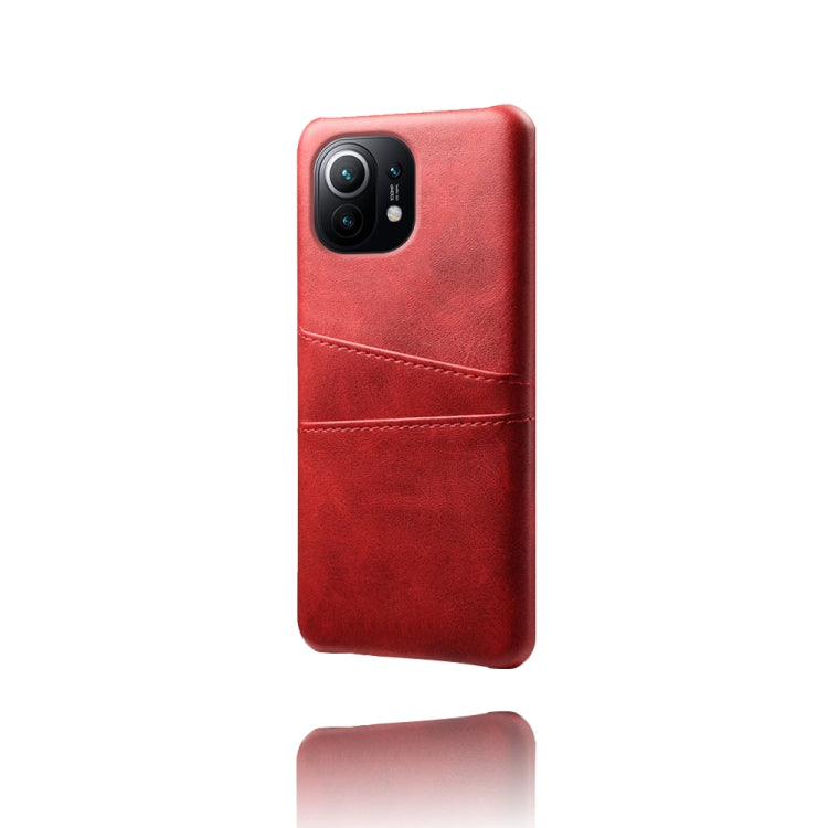 For Xiaomi Mi 11 Calf Texture PC + PU Leather Back Cover Shockproof Case with Dual Card Slots