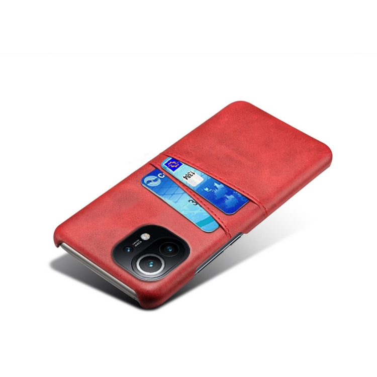 For Xiaomi Mi 11 Calf Texture PC + PU Leather Back Cover Shockproof Case with Dual Card Slots