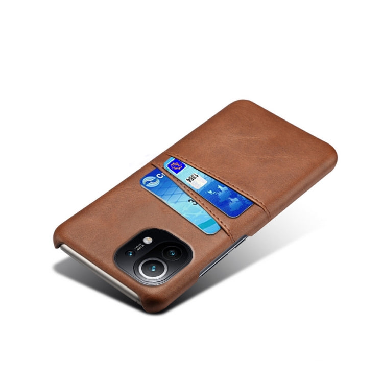 For Xiaomi Mi 11 Calf Texture PC + PU Leather Back Cover Shockproof Case with Dual Card Slots