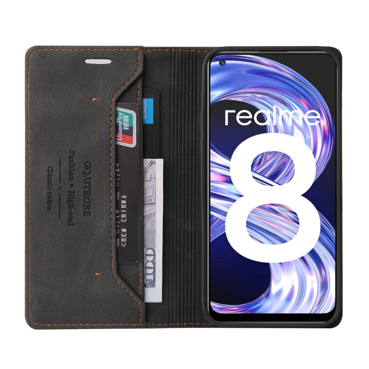 For OPPO Realme 8 Skin Feel Anti-theft Brush Horizontal Flip Leather Case with Holder & Card Slots & Wallet