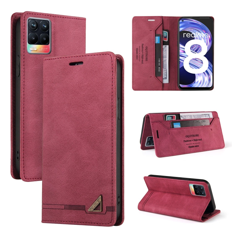 For OPPO Realme 8 Skin Feel Anti-theft Brush Horizontal Flip Leather Case with Holder & Card Slots & Wallet