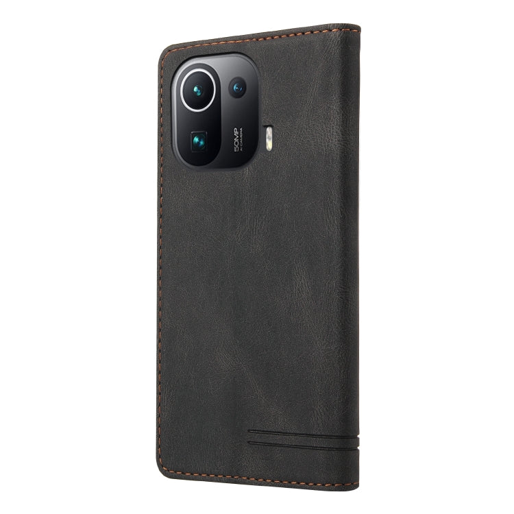 For Xiaomi Mi 11 Pro Skin Feel Anti-theft Brush Horizontal Flip Leather Case with Holder & Card Slots & Wallet