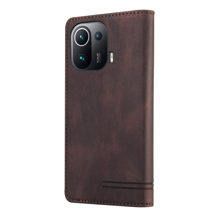 For Xiaomi Mi 11 Pro Skin Feel Anti-theft Brush Horizontal Flip Leather Case with Holder & Card Slots & Wallet