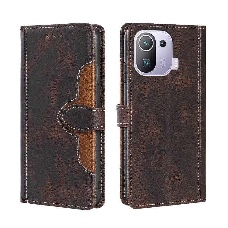For Xiaomi Mi 11 Pro Skin Feel Straw Hat Magnetic Buckle Horizontal Flip PU Leather Case with Holder & Card Slots & Wallet