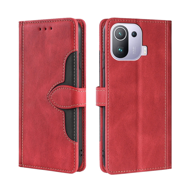 For Xiaomi Mi 11 Pro Skin Feel Straw Hat Magnetic Buckle Horizontal Flip PU Leather Case with Holder & Card Slots & Wallet
