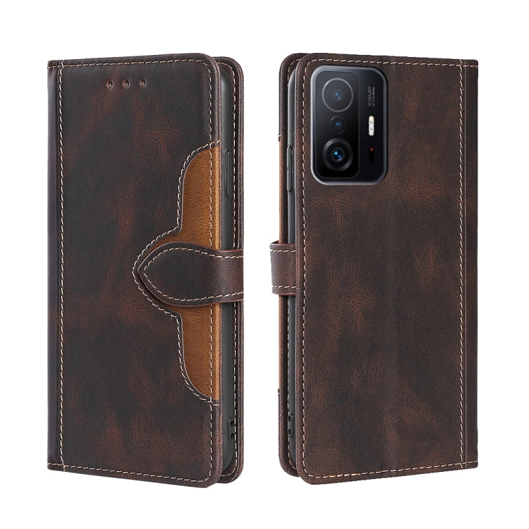 For Xiaomi Mi 11T Skin Feel Straw Hat Magnetic Buckle Horizontal Flip PU Leather Case with Holder & Card Slots & Wallet