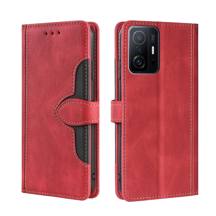 For Xiaomi Mi 11T Skin Feel Straw Hat Magnetic Buckle Horizontal Flip PU Leather Case with Holder & Card Slots & Wallet