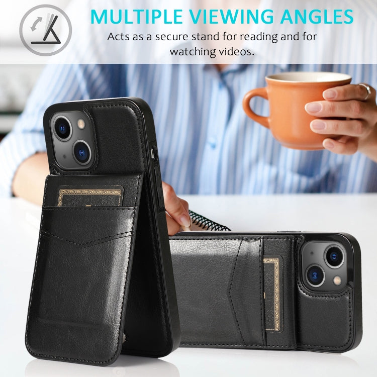 For iPhone 13 Solid Color PC + TPU Protective Case with Holder & Card Slots