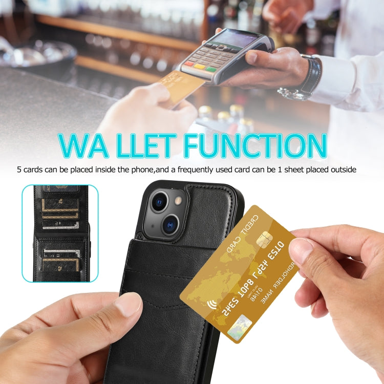 For iPhone 13 Solid Color PC + TPU Protective Case with Holder & Card Slots