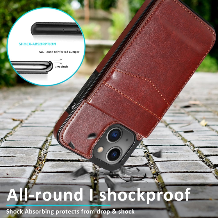 For iPhone 13 Solid Color PC + TPU Protective Case with Holder & Card Slots