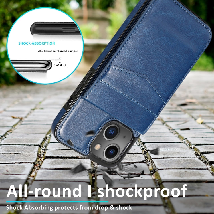 For iPhone 13 Solid Color PC + TPU Protective Case with Holder & Card Slots