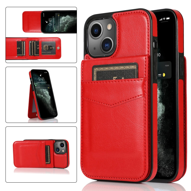 For iPhone 13 Solid Color PC + TPU Protective Case with Holder & Card Slots