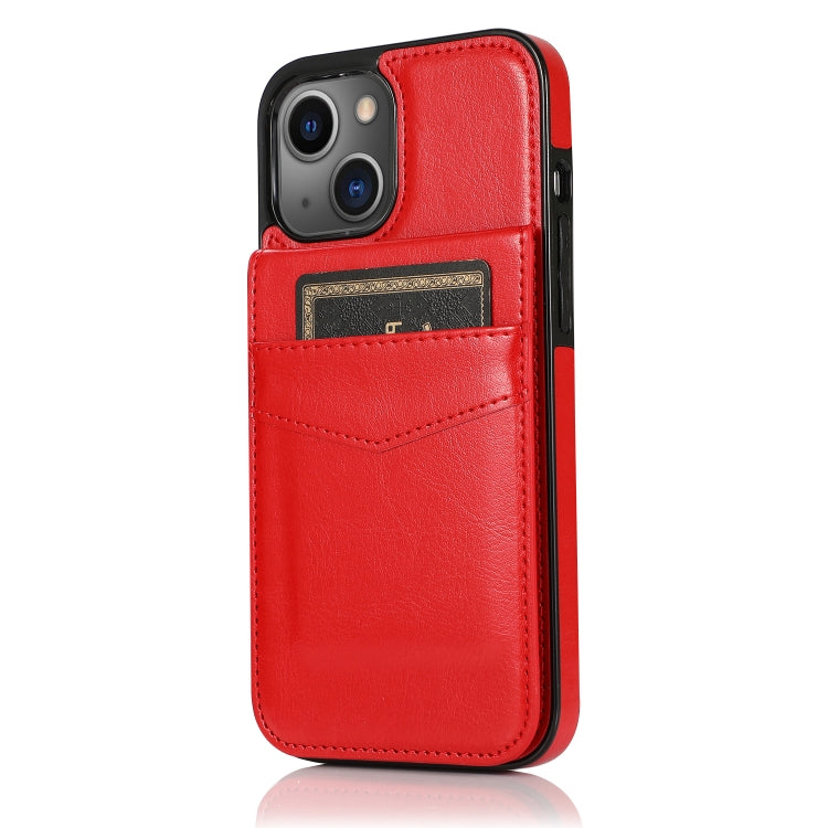 For iPhone 13 Solid Color PC + TPU Protective Case with Holder & Card Slots
