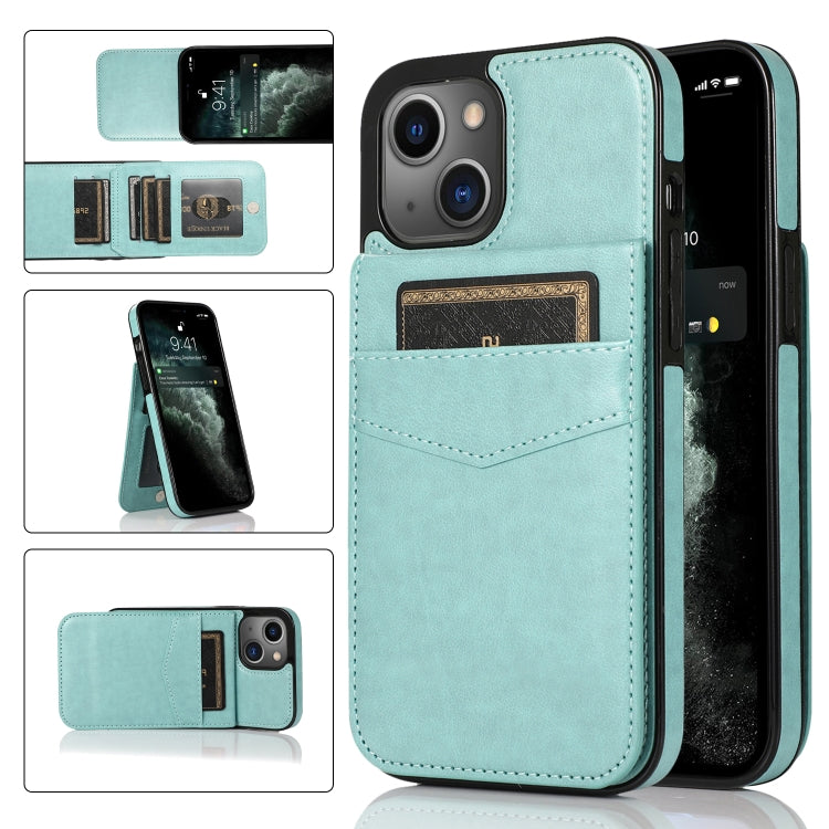For iPhone 13 Solid Color PC + TPU Protective Case with Holder & Card Slots