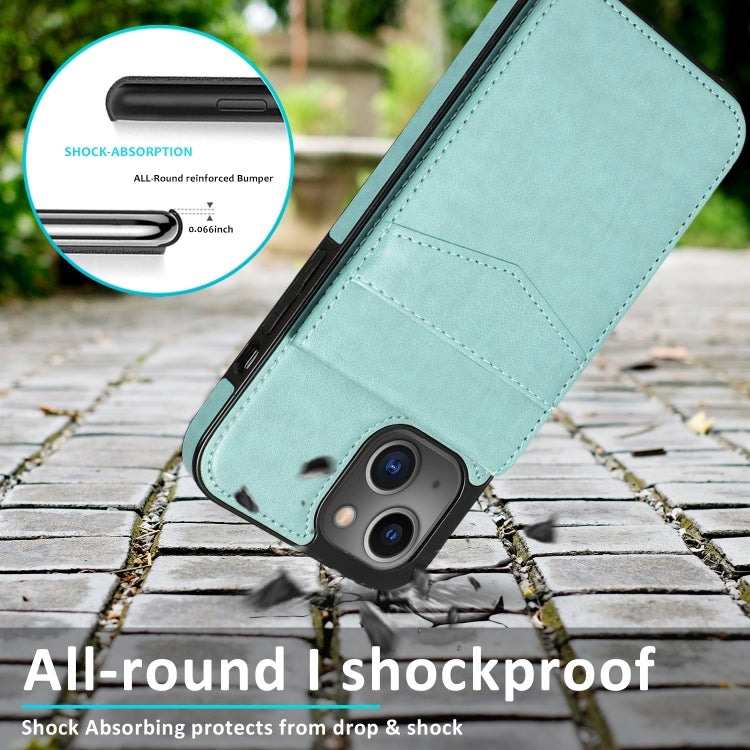 For iPhone 13 Solid Color PC + TPU Protective Case with Holder & Card Slots