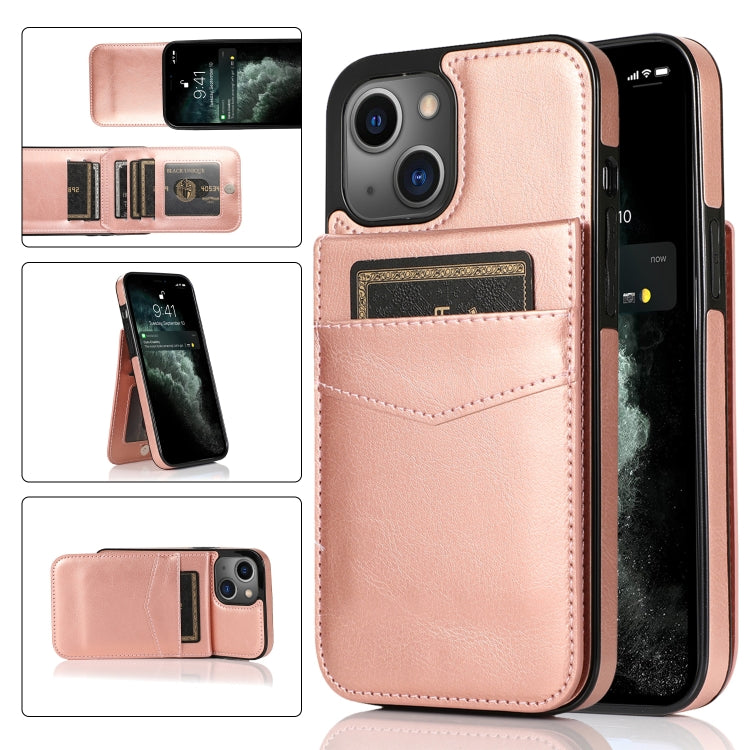 For iPhone 13 Solid Color PC + TPU Protective Case with Holder & Card Slots