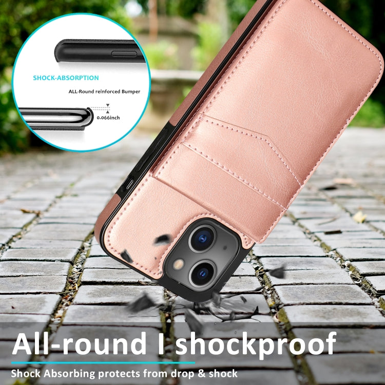 For iPhone 13 Solid Color PC + TPU Protective Case with Holder & Card Slots