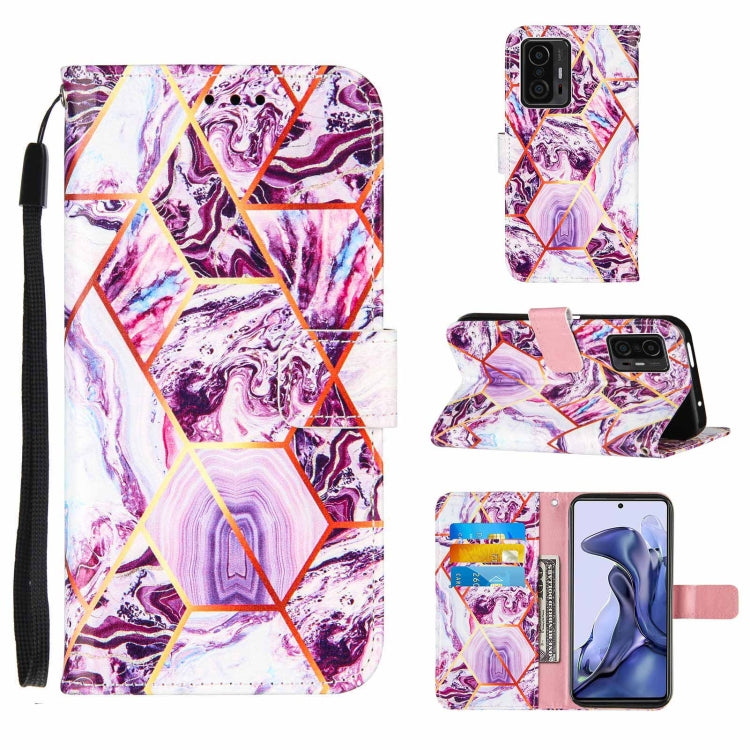 For Xiaomi Mi 11T Marble Stitching Horizontal Flip PU Leather Case with Holder & Card Slots & Wallet & Lanyard