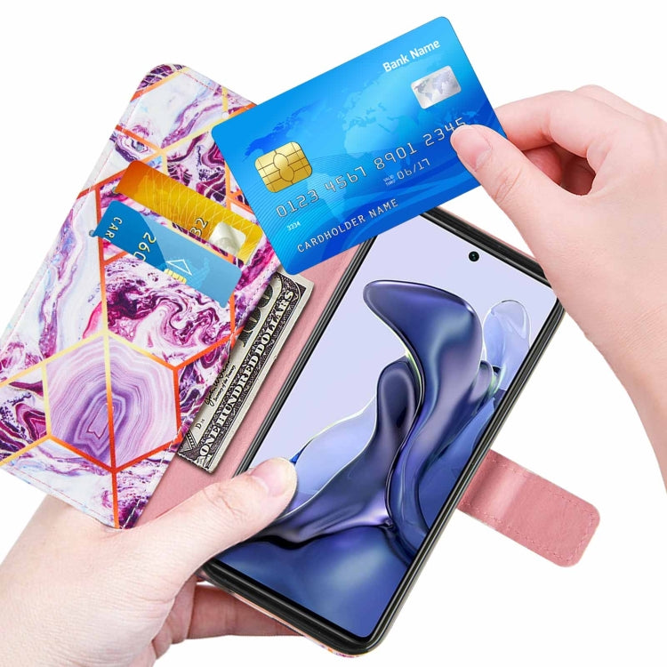 For Xiaomi Mi 11T Marble Stitching Horizontal Flip PU Leather Case with Holder & Card Slots & Wallet & Lanyard