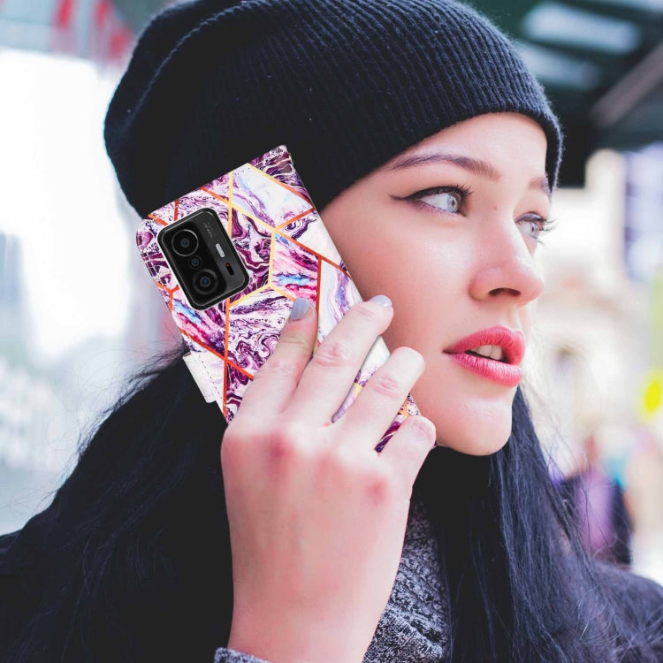 For Xiaomi Mi 11T Marble Stitching Horizontal Flip PU Leather Case with Holder & Card Slots & Wallet & Lanyard