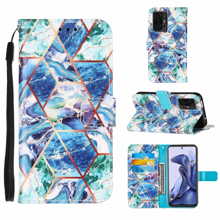 For Xiaomi Mi 11T Marble Stitching Horizontal Flip PU Leather Case with Holder & Card Slots & Wallet & Lanyard