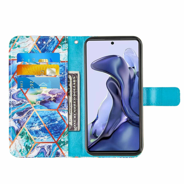For Xiaomi Mi 11T Marble Stitching Horizontal Flip PU Leather Case with Holder & Card Slots & Wallet & Lanyard