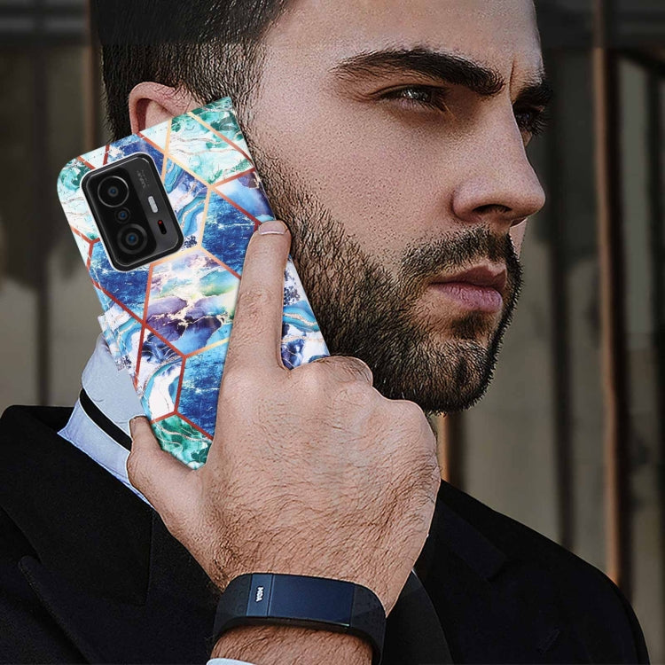 For Xiaomi Mi 11T Marble Stitching Horizontal Flip PU Leather Case with Holder & Card Slots & Wallet & Lanyard