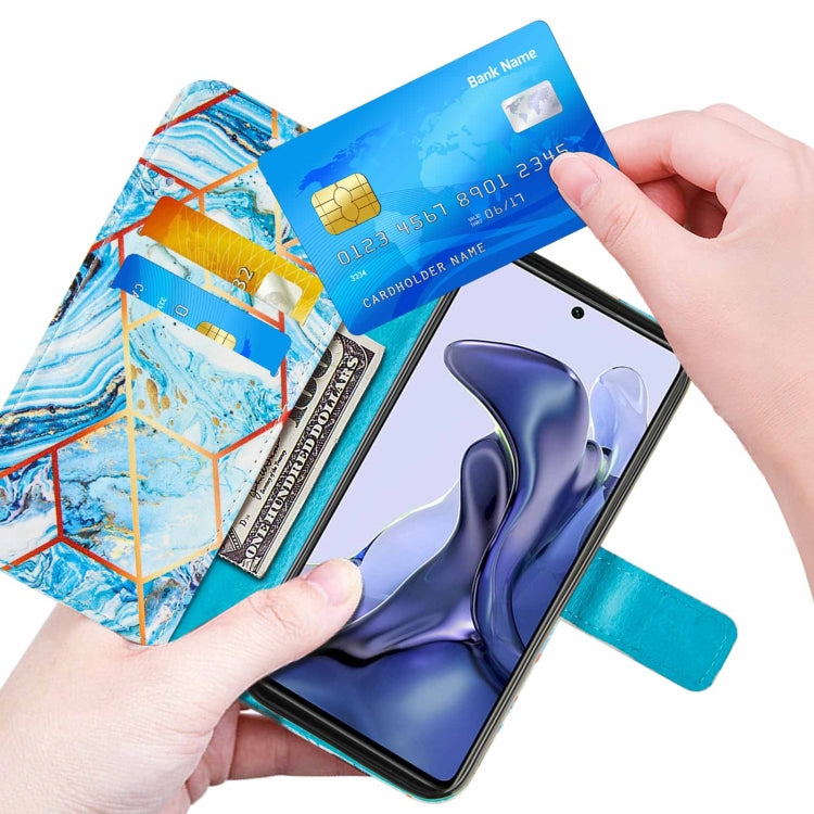 For Xiaomi Mi 11T Marble Stitching Horizontal Flip PU Leather Case with Holder & Card Slots & Wallet & Lanyard