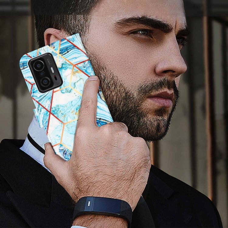 For Xiaomi Mi 11T Marble Stitching Horizontal Flip PU Leather Case with Holder & Card Slots & Wallet & Lanyard