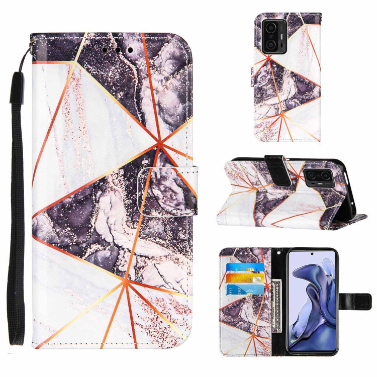 For Xiaomi Mi 11T Marble Stitching Horizontal Flip PU Leather Case with Holder & Card Slots & Wallet & Lanyard