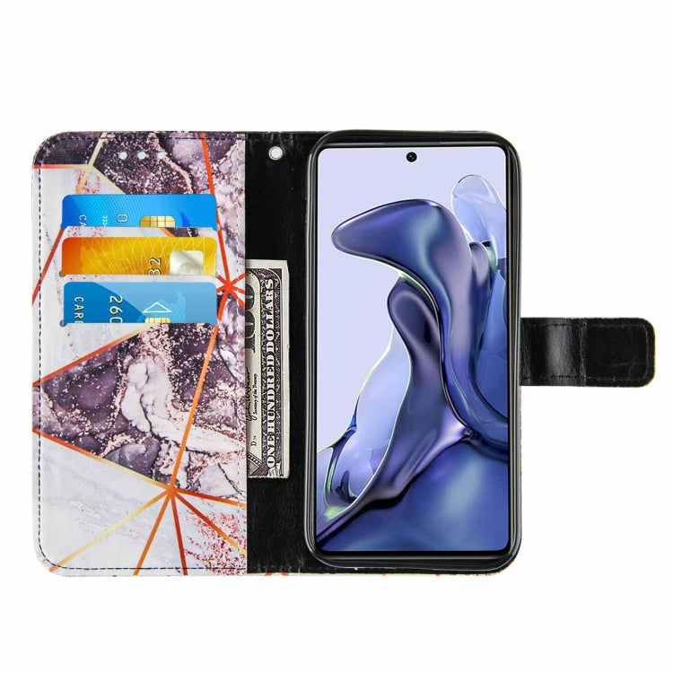 For Xiaomi Mi 11T Marble Stitching Horizontal Flip PU Leather Case with Holder & Card Slots & Wallet & Lanyard