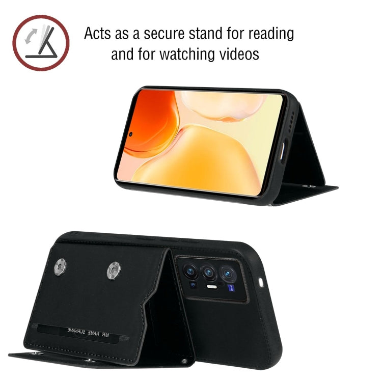 For vivo X70 Pro+ Skin Feel PU + TPU + PC Back Cover Shockproof Case with Card Slots & Holder & Photo Frame