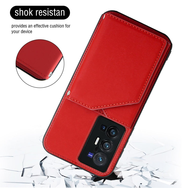 For vivo X70 Pro+ Skin Feel PU + TPU + PC Back Cover Shockproof Case with Card Slots & Holder & Photo Frame