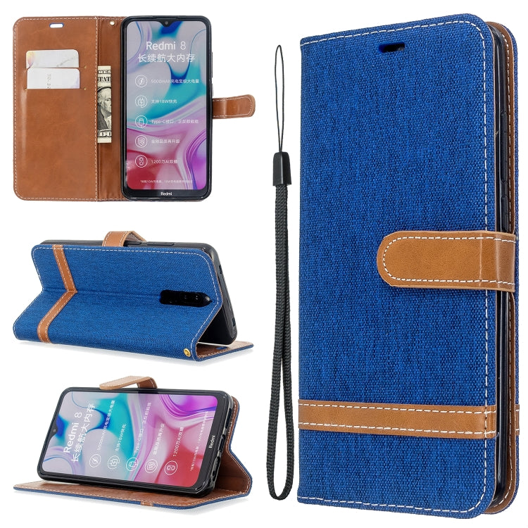 For Xiaomi Redmi 8 Color Matching Denim Texture Horizontal Flip PU Leather Case with Holder & Card Slots & Wallet & Lanyard