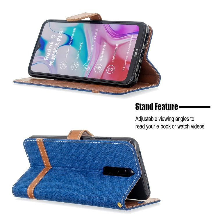 For Xiaomi Redmi 8 Color Matching Denim Texture Horizontal Flip PU Leather Case with Holder & Card Slots & Wallet & Lanyard