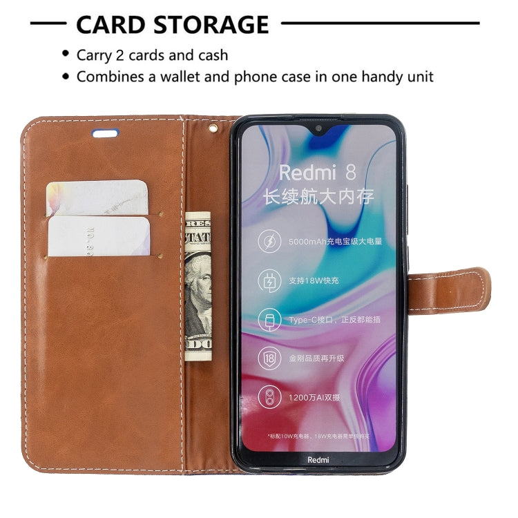 For Xiaomi Redmi 8 Color Matching Denim Texture Horizontal Flip PU Leather Case with Holder & Card Slots & Wallet & Lanyard
