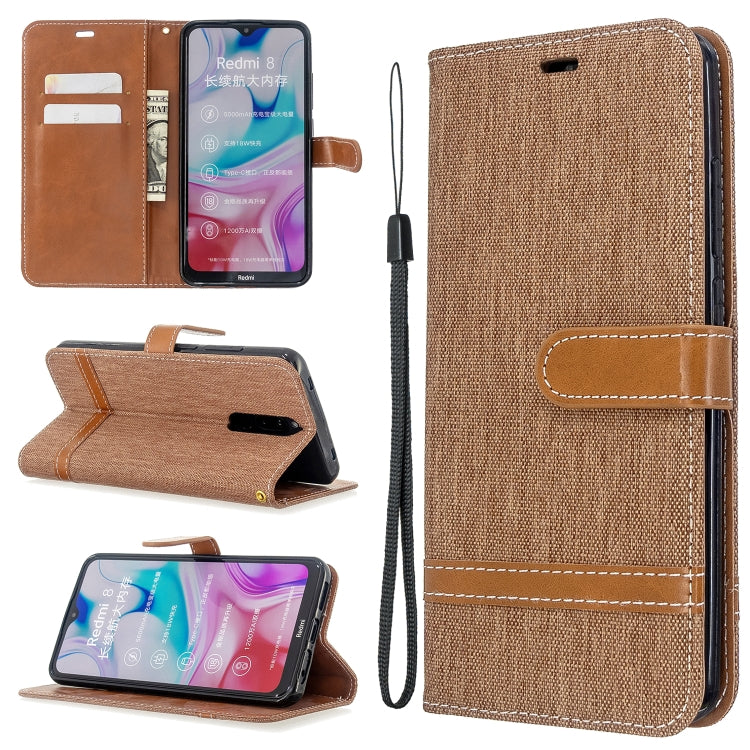 For Xiaomi Redmi 8 Color Matching Denim Texture Horizontal Flip PU Leather Case with Holder & Card Slots & Wallet & Lanyard