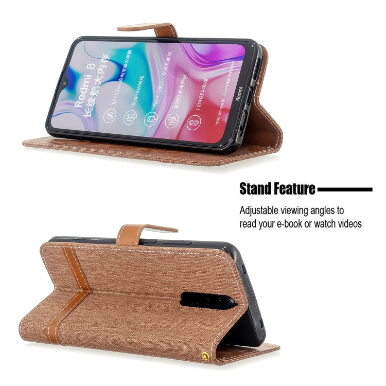 For Xiaomi Redmi 8 Color Matching Denim Texture Horizontal Flip PU Leather Case with Holder & Card Slots & Wallet & Lanyard