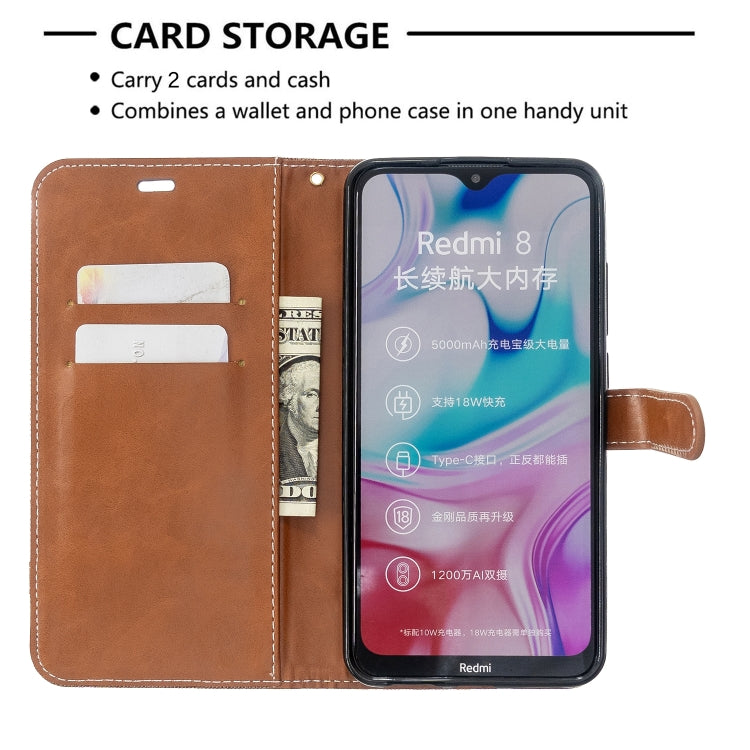 For Xiaomi Redmi 8 Color Matching Denim Texture Horizontal Flip PU Leather Case with Holder & Card Slots & Wallet & Lanyard