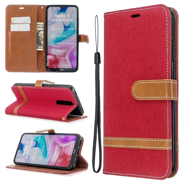 For Xiaomi Redmi 8 Color Matching Denim Texture Horizontal Flip PU Leather Case with Holder & Card Slots & Wallet & Lanyard