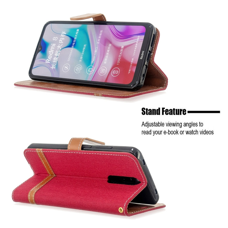 For Xiaomi Redmi 8 Color Matching Denim Texture Horizontal Flip PU Leather Case with Holder & Card Slots & Wallet & Lanyard